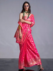 Women's Blend Lime Green Woven Design Designer Saree With Blouse Piece-KOKRO308001