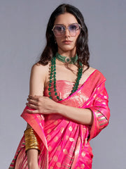 Women's Blend Lime Green Woven Design Designer Saree With Blouse Piece-KOKRO308001