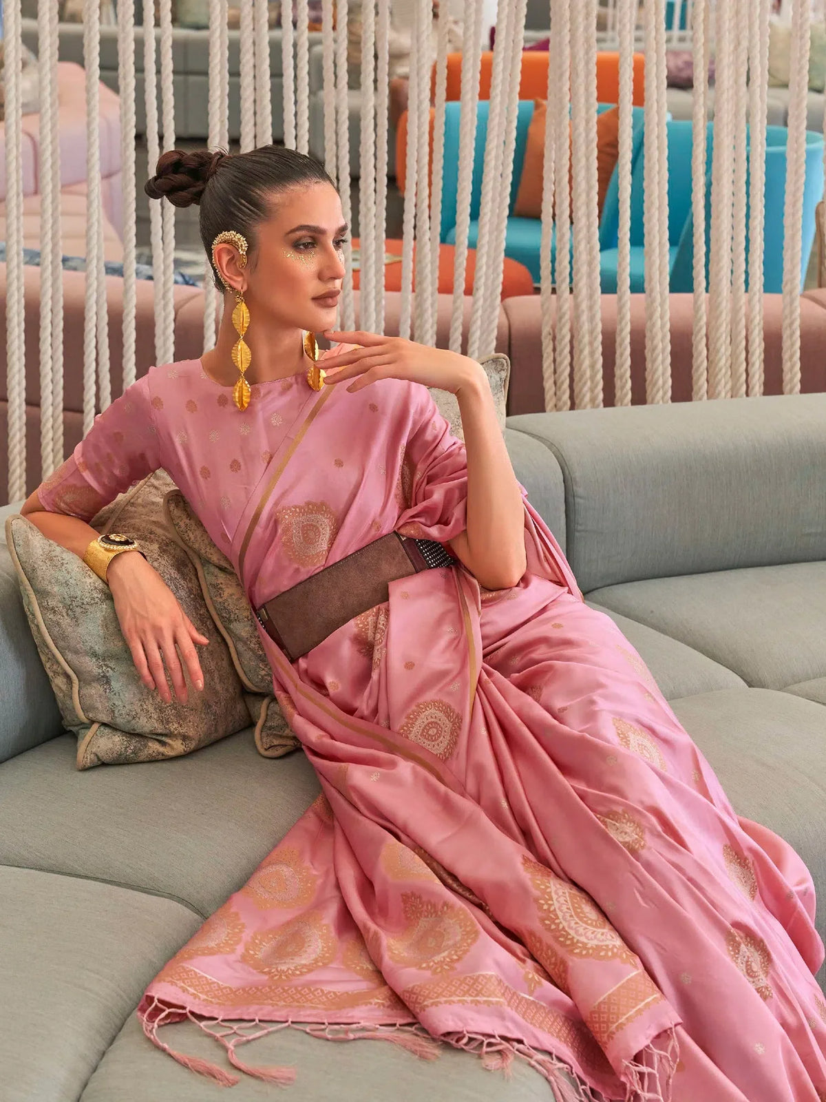 Women's Blend Magenta Woven Design Designer Saree With Blouse Piece-KOKRO308002