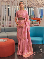 Women's Blend Magenta Woven Design Designer Saree With Blouse Piece-KOKRO308002