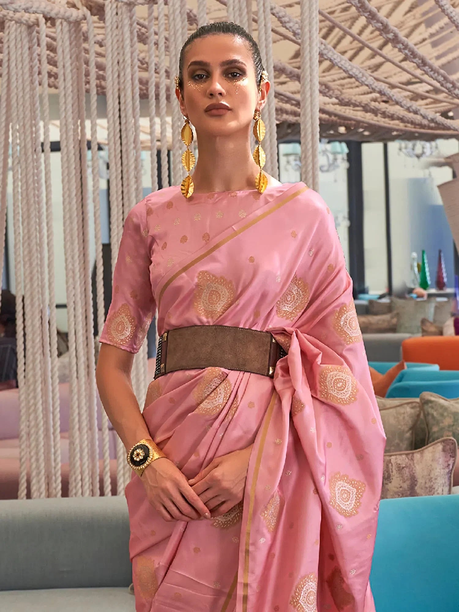 Pink Silk Saree - Indian Sarees & Designer Blouse