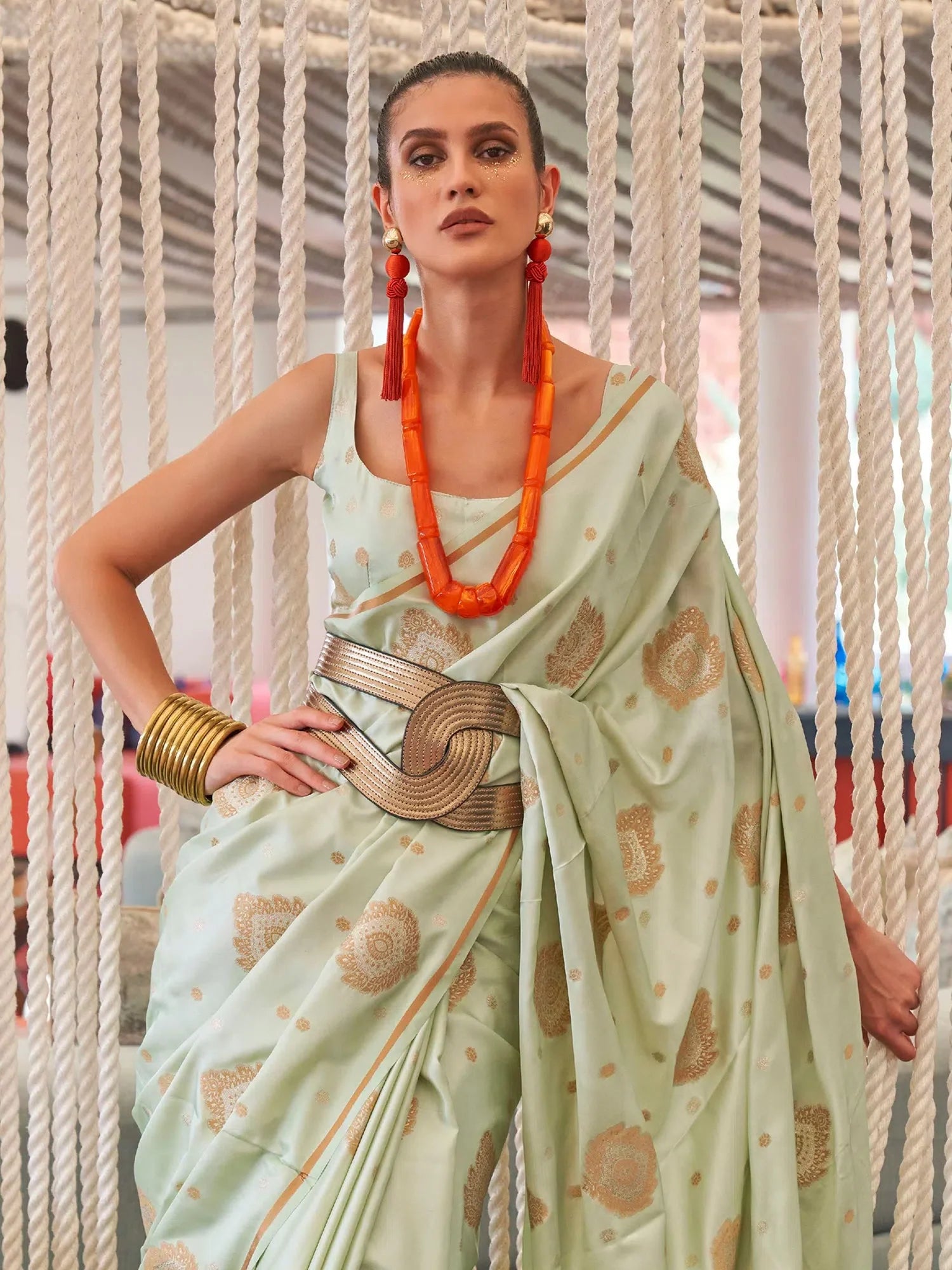 Light Green Silk Saree - Designer Sarees India