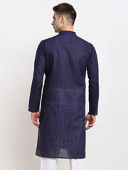 DesiQlo Men Navy Blue Chikan Kurta Only ( KO 561 Navy )