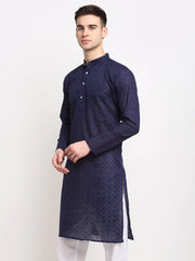 DesiQlo Men Navy Blue Chikan Kurta Only ( KO 561 Navy )