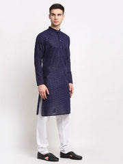 DesiQlo Men Navy Blue Chikan Kurta Only ( KO 561 Navy )