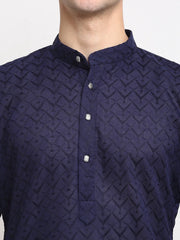 DesiQlo Men Navy Blue Chikan Kurta Only ( KO 561 Navy )