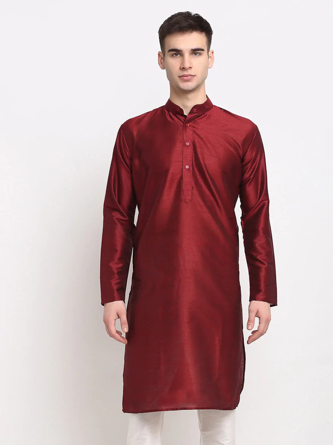 DesiQlo Men's Maroon Solid Dupion Silk Kurta Only ( KO 636 Maroon )