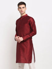 DesiQlo Men's Maroon Solid Dupion Silk Kurta Only ( KO 636 Maroon )