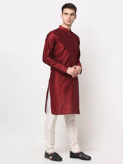 DesiQlo Men's Maroon Solid Dupion Silk Kurta Only ( KO 636 Maroon )
