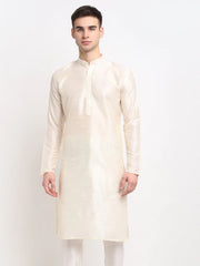 DesiQlo Men's White Solid Dupion Silk Kurta Only ( KO 636 White )