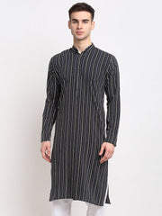 Men's Black Cotton Striped Kurta Only