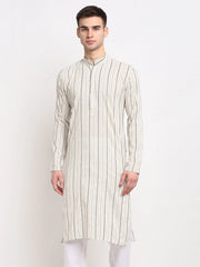 Men's Cream Cotton Striped Kurta Only