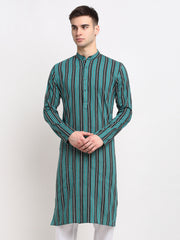 Men's Green Cotton Striped Kurta Only