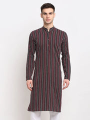 Men's Maroon Cotton Striped Kurta Only