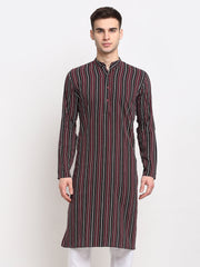 Men's Maroon Cotton Striped Kurta Only