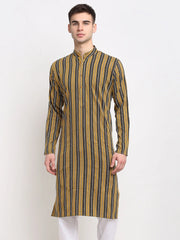 Men's Mustard Cotton Striped Kurta Only