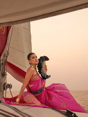 Women's Blend Peach Woven Design Designer Saree With Blouse Piece-KOKRO308006
