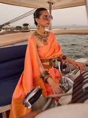 Women's Blend Brown Woven Design Designer Saree With Blouse Piece-KONA298001