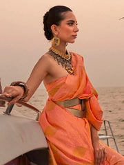 Women's Blend Brown Woven Design Designer Saree With Blouse Piece-KONA298001