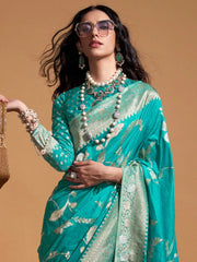 Women's Georgette Blue Woven Design Designer Saree With Blouse Piece-KOKTAIL361004