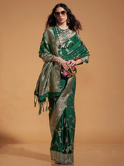 Women's Georgette Green Woven Design Designer Saree With Blouse Piece-KOKTAIL361006
