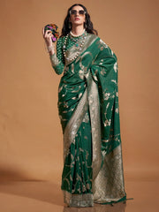 Women's Georgette Green Woven Design Designer Saree With Blouse Piece-KOKTAIL361006