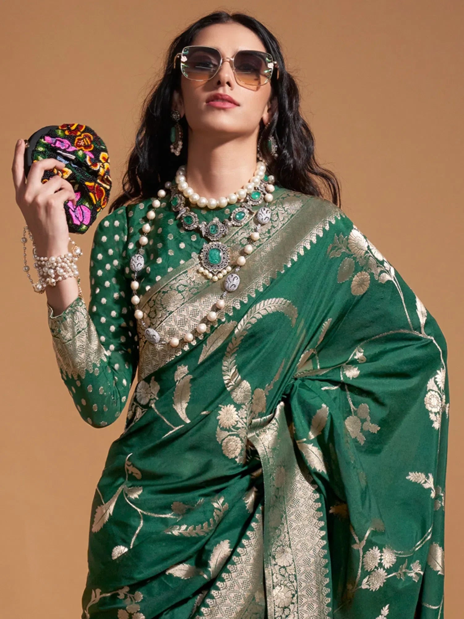 Green Georgette Saree - Designer Indian Sari with Blouse