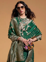 Women's Georgette Green Woven Design Designer Saree With Blouse Piece-KOKTAIL361006