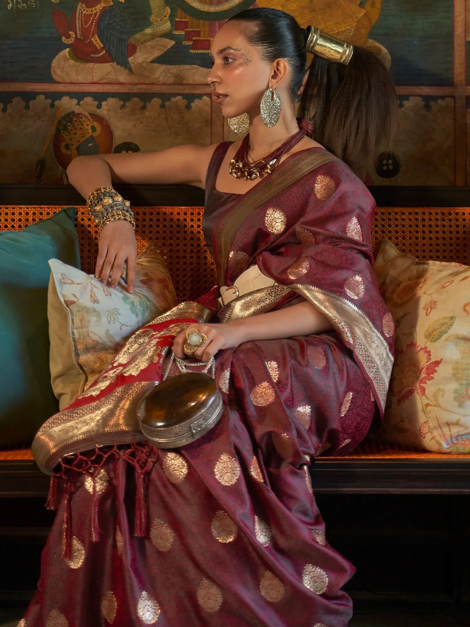 Brown Woven Designer Saree with Blouse - Indian Wedding Sarees