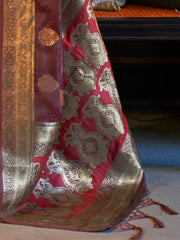 Women's Blend Brown Woven Design Designer Saree With Blouse Piece-KONA298005