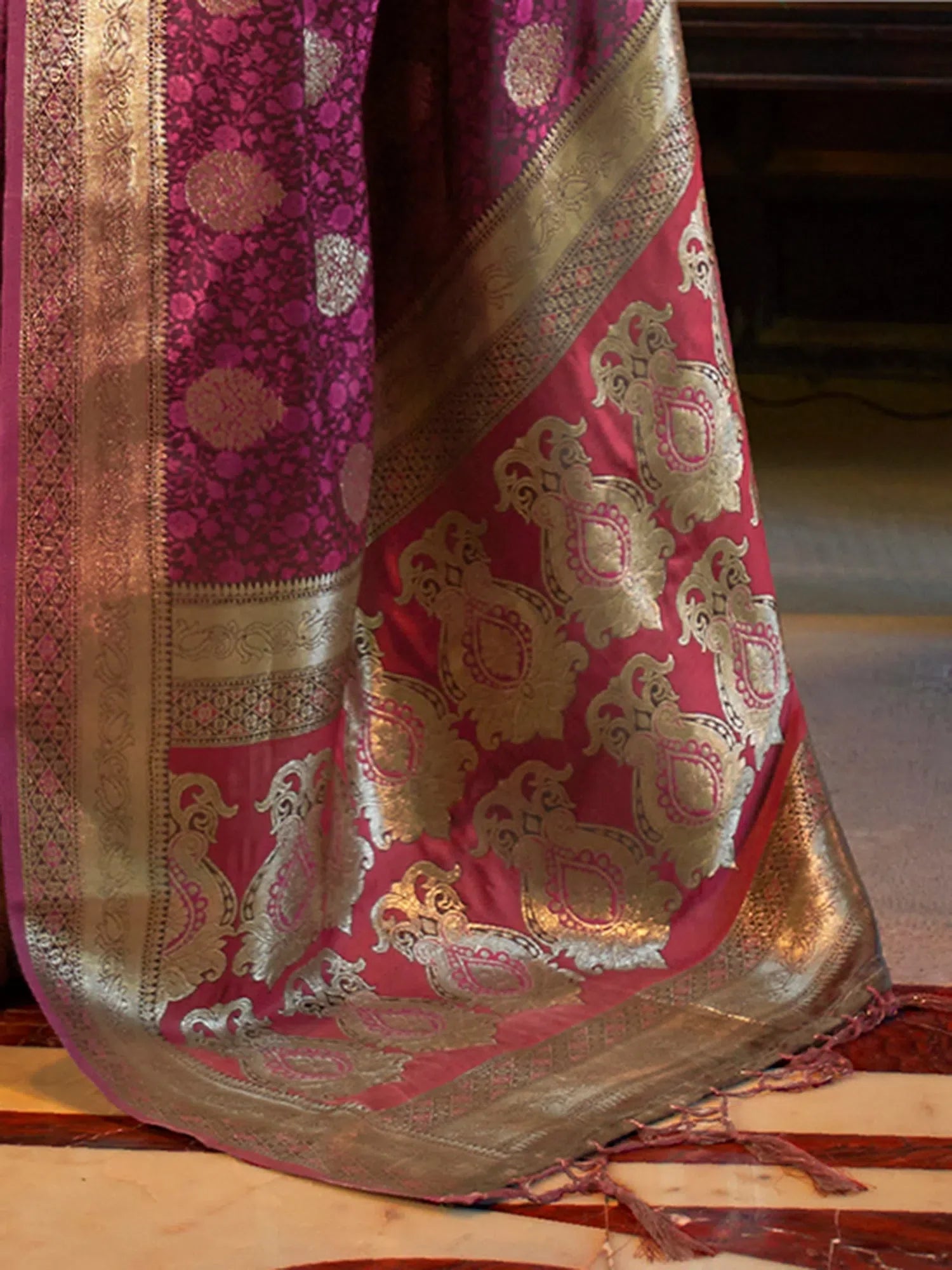 Purple Woven Polyester Saree | Ethnic Indian Sari with Blouse