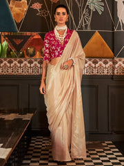 Women's Modal Peach Woven Design Celebrity Saree With Blouse Piece-KORH241003