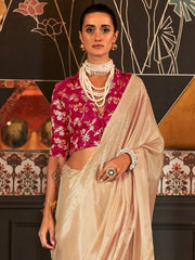 Women's Modal Peach Woven Design Celebrity Saree With Blouse Piece-KORH241003