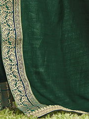 Women's Vichitra Green Embellished Designer Saree With Blouse Piece-KONKA81592