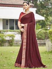 Women's Vichitra Brown Embellished Designer Saree With Blouse Piece-KONKA81594
