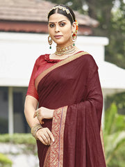 Women's Vichitra Brown Embellished Designer Saree With Blouse Piece-KONKA81594