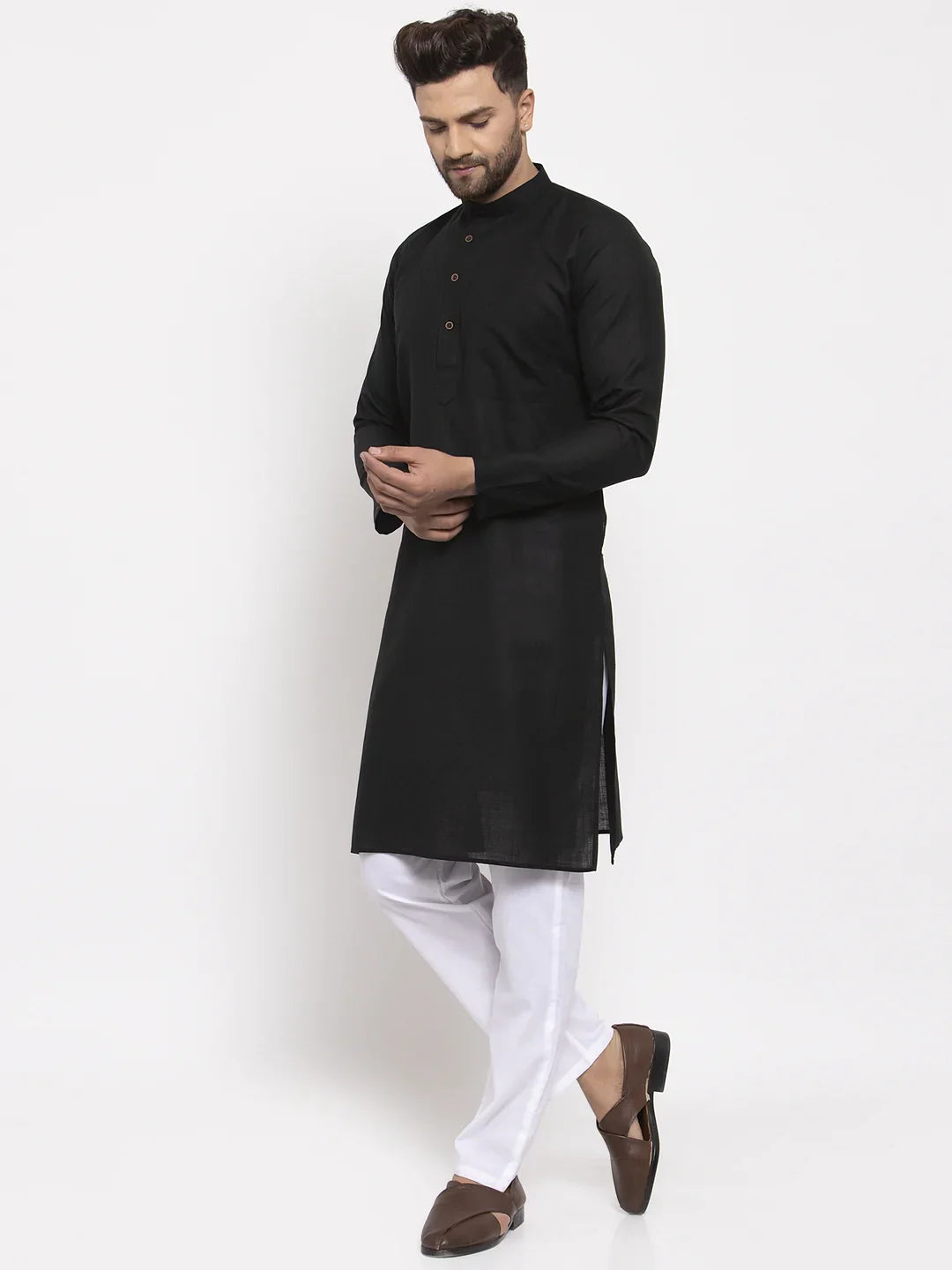 Black Solid Men's Kurta - Cotton Indian Kurta | Mens Kurta
