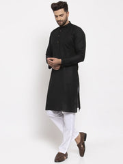 Men Black & White Solid Kurta Only ( KO 532 Black )-KO-532