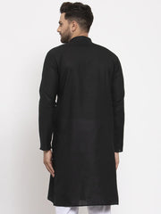 Men Black & White Solid Kurta Only ( KO 532 Black )-KO-532