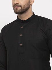 Men Black & White Solid Kurta Only ( KO 532 Black )-KO-532