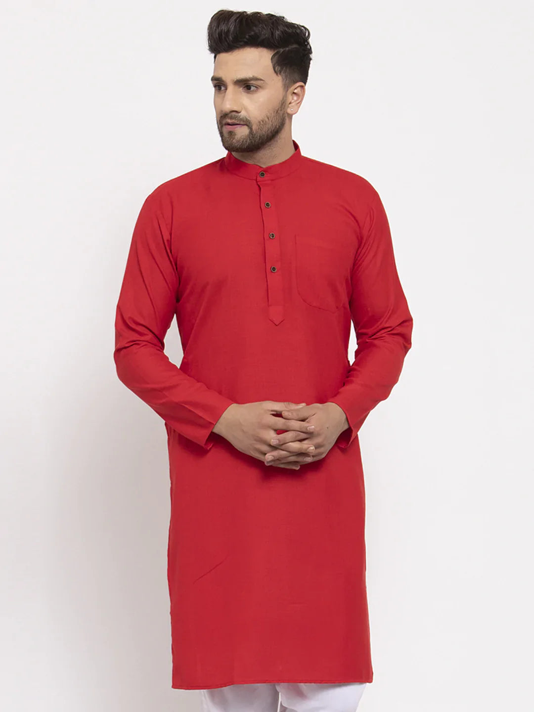 Red Cotton Men's Kurta - Indian Kurta | Wedding Kurta for Men