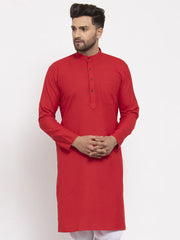 Men Red & White Solid Kurta Only ( KO 532 Red )-KO-532