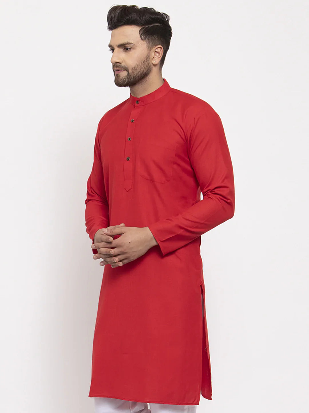 Red Cotton Men's Kurta - Indian Kurta | Wedding Kurta for Men