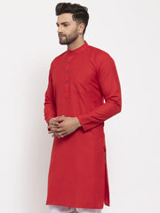 Men Red & White Solid Kurta Only ( KO 532 Red )-KO-532