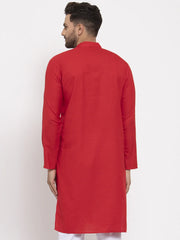 Men Red & White Solid Kurta Only ( KO 532 Red )-KO-532
