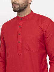 Men Red & White Solid Kurta Only ( KO 532 Red )-KO-532