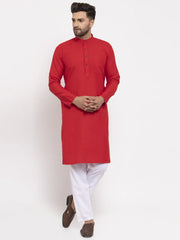 Men Red & White Solid Kurta Only ( KO 532 Red )-KO-532