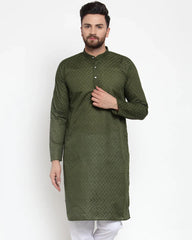Men Olive Green Chikan Kurta Only ( KO 561 Olive )-KO-561