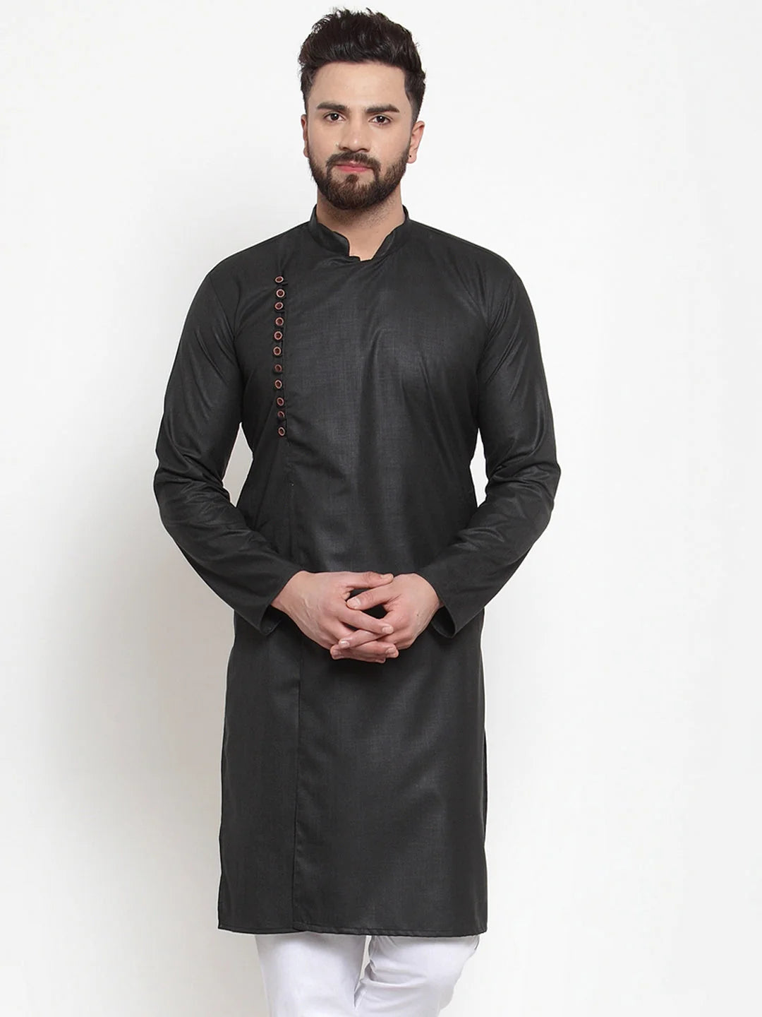 Stylish Black Solid Mens Kurta - Classic Indian Kurta for Men