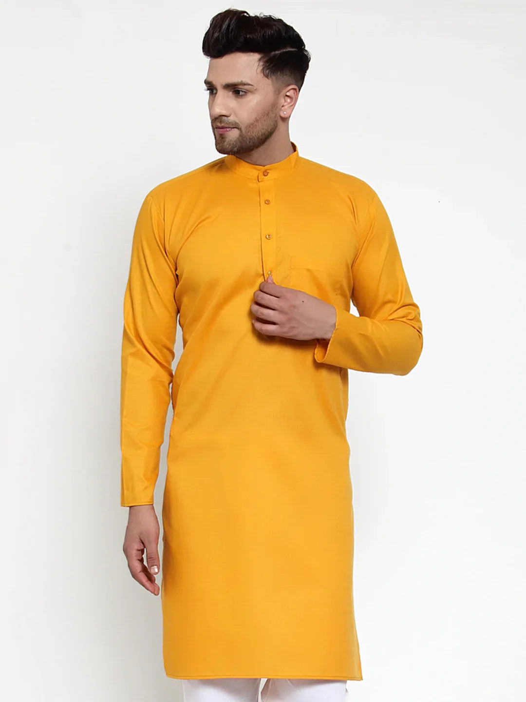 Mustard Yellow Mens Kurta - Cotton Indian Kurta for Men